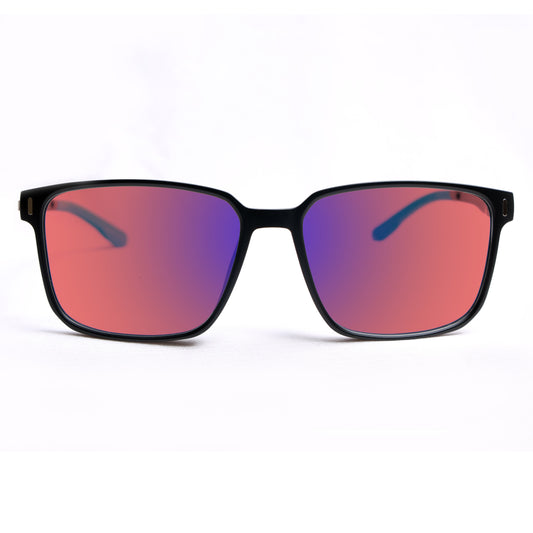 Sleepaxa Voilav FL41 Migraine & Light Sensitivity Glasses with a sleek black frame and rose-tinted lenses designed to reduce eye strain and alleviate migraine symptoms.