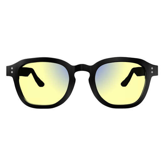 Sleepaxa Grandeur Gaming Glasses with black frame and yellow-tinted lenses for reducing eye strain and improving gaming experience