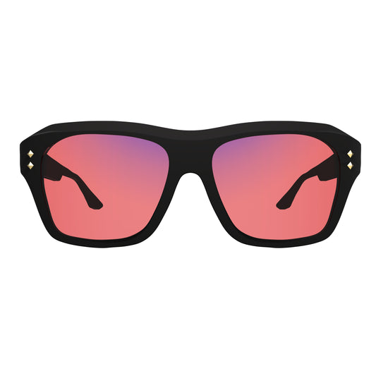 Front View of Sleepaxa Celestial FL-41 Migraine Glasses with black frame, Acetate temples, and rose-tinted lenses with blue block and blue anti reflection properties , designed with smooth high-quality Acetate frame material for Migraine & Light Sensitivity