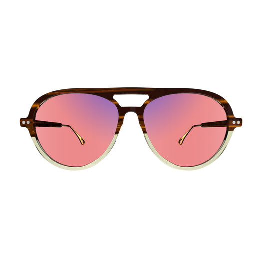 Front View of Sleepaxa Opulent Otter FL-41 Migraine Glasses with Otter Brown frame, Acetate temples, arties , designed with smooth high-quality rose-tinted lenses with blue block and blue anti reflection property Premium Acetate frame material for Migraine & Light Sensitivity