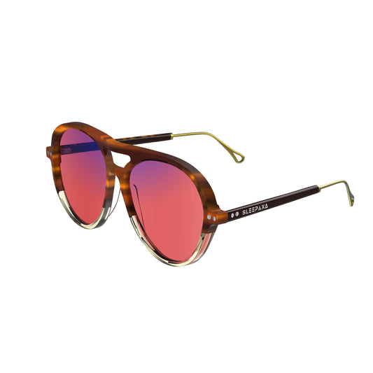 Side View of Sleepaxa Opulent Otter FL-41 Migraine Glasses with Otter Brown frame, Acetate temples, arties , designed with smooth high-quality rose-tinted lenses with blue block and blue anti reflection property Premium Acetate frame material for Migraine & Light Sensitivity