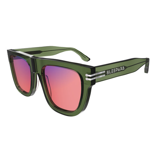 Side View of Sleepaxa Orion Rifle FL-41 Migraine Glasses with black frame, Acetate temples, and rose-tinted lenses with blue block and blue anti reflection properties , designed with smooth high-quality Acetate frame material for Migraine & Light Sensitivity