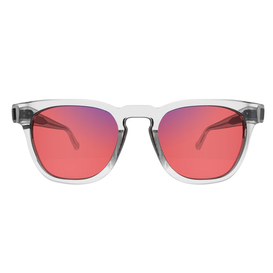 Front View of Sleepaxa Seraphic Lucid Clear FL-41 Migraine Glasses with Transparent frame, Acetate temples, and rose-tinted lenses with blue block and blue anti reflection properties , designed with smooth high-quality Acetate frame material for Migraine & Light Sensitivity