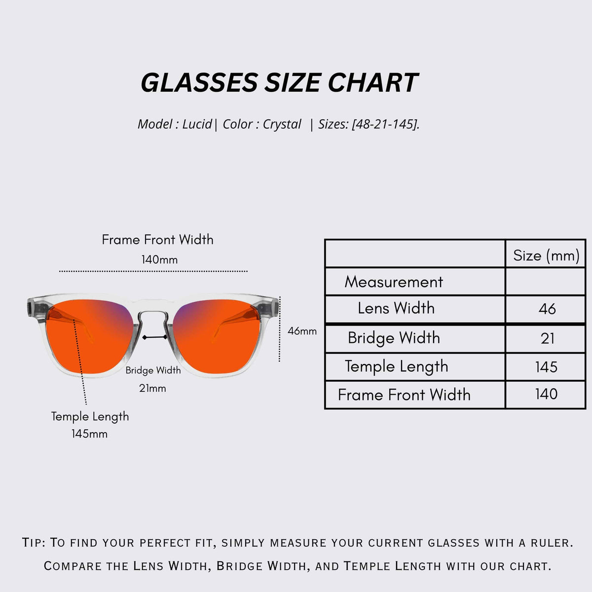 Eclate Crystal White sleep glasses, rectangle