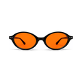 Sleepaxa Riviera Jet Black Sleep Glasses – Small Oval Cat Eye, Amber & Red Lenses