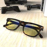 Sleepaxa AstroLuxe Savannah Sunburst gaming & computer glasses with yellow blue-light filter – lifestyle view
