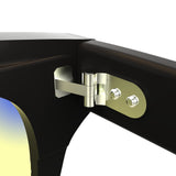 Sleepaxa AstroLuxe Jet Black gaming & computer glasses with yellow blue-light filter – lens detail view