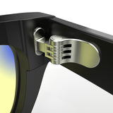 Sleepaxa Panache Jet Black gaming & computer glasses with yellow blue-light filter – lens detail view