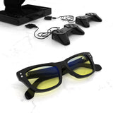Sleepaxa Panache Jet Black gaming & computer glasses with yellow blue-light filter – lifestyle view