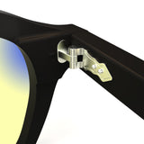 Sleepaxa Eclat Jet Black gaming & computer glasses with yellow blue-light filter – lens detail view