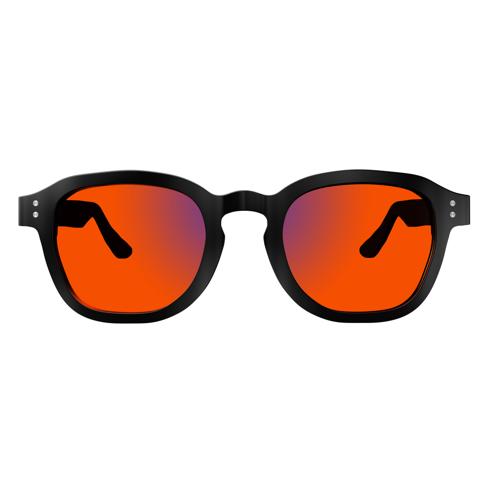 Sleepaxa Grandeur Jet Black red circadian sleep glasses blocking 100% blue light to 550nm