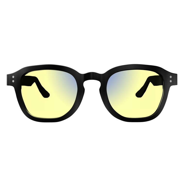 Sleepaxa Grandeur Gaming Glasses with black frame and yellow-tinted lenses for reducing eye strain and improving gaming experience