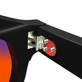 Sleepaxa Grandeur Jet Black red circadian sleep glasses blocking 100% of light up to 550nm – lens detail view