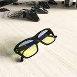 Sleepaxa Celestial Jet Black gaming & computer glasses with yellow blue-light filter – lifestyle view