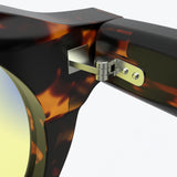 Sleepaxa Mosaic Brown Derby gaming & computer glasses with yellow blue-light filter – lens detail view
