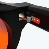 Sleepaxa Mosaic Dark Black red circadian sleep glasses blocking 100% of light up to 550nm – lens detail view
