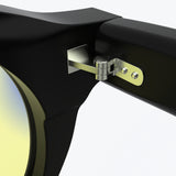 Sleepaxa Mosaic Dark Black gaming & computer glasses with yellow blue-light filter – lens detail view
