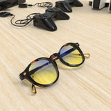 Sleepaxa Mosaic Brown Derby gaming & computer glasses with yellow blue-light filter – lifestyle view