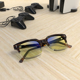 Sleepaxa Artisan Espresso Brown gaming & computer glasses with yellow blue-light filter – lifestyle view