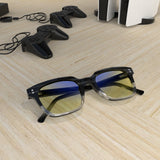 Sleepaxa Artisan Mid Grey gaming & computer glasses with yellow blue-light filter – lifestyle view