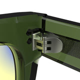Sleepaxa Orion Rifle Green gaming & computer glasses with yellow blue-light filter – lens detail view