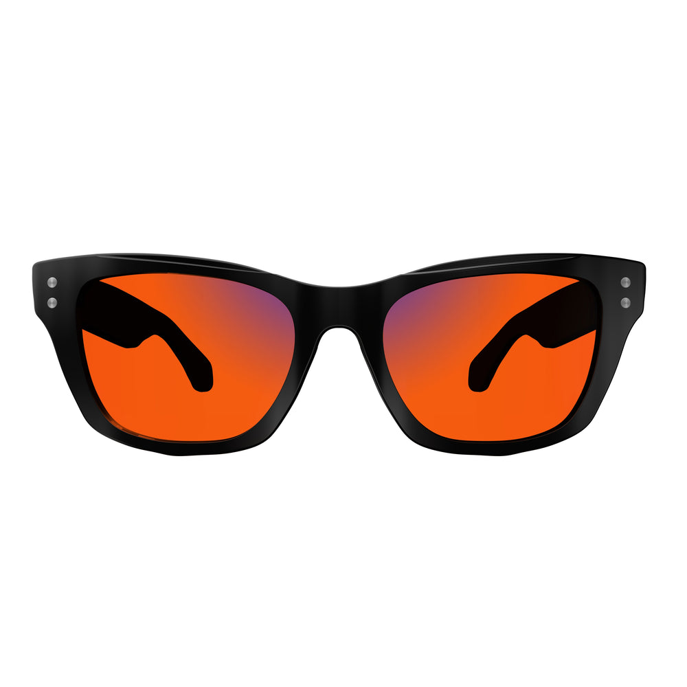 Sleepaxa Panache Jet Black red circadian sleep glasses blocking 100% blue light to 550nm