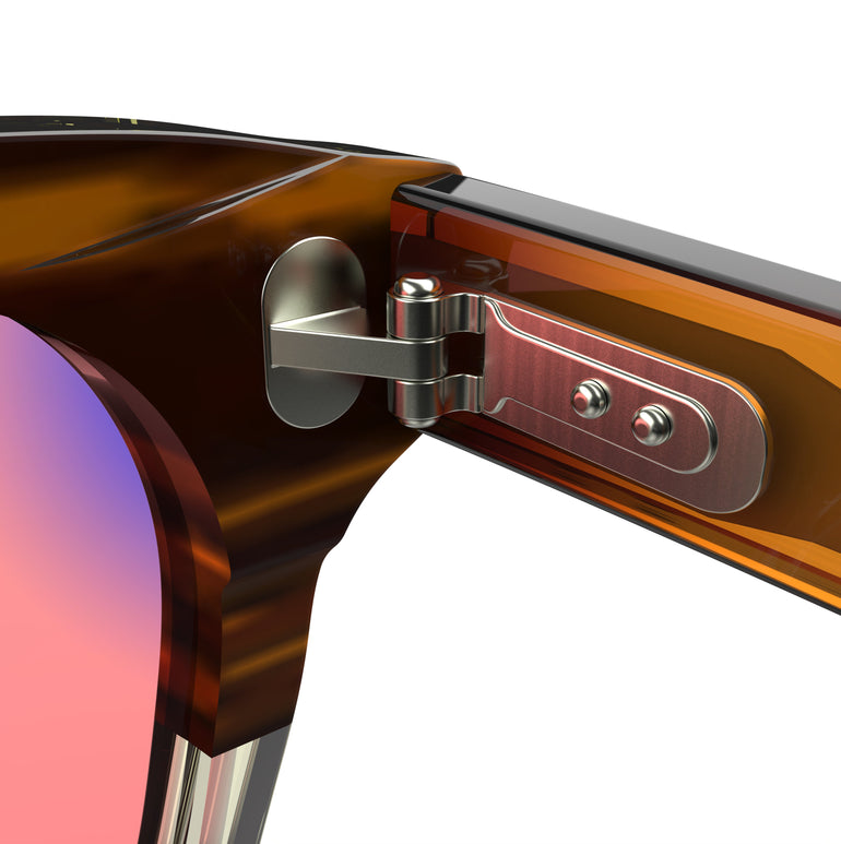 Inner Lense view of Sleepaxa Artisan Espresso FL-41 Migraine Glasses with Tiger Printed Brown frame, Acetate temples, and rose-tinted lenses with blue block and blue anti reflection properties , designed with smooth high-quality acetate frame material for Migraine & Light Sensitivity