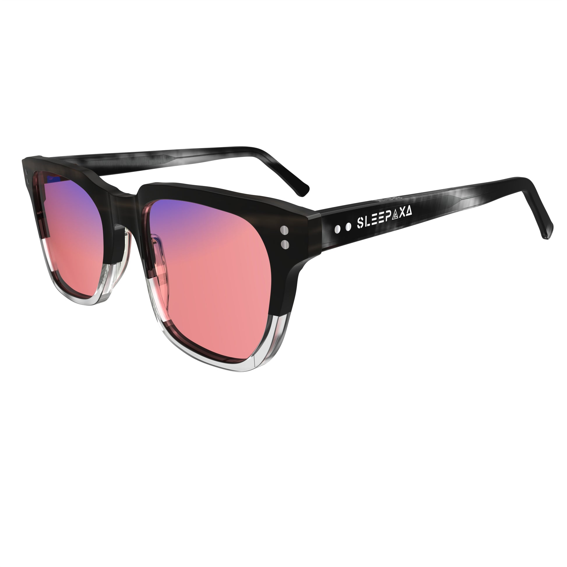 Side View of Sleepaxa Artisan FL-41 Migraine Glasses with Mid Grey frame, Acetate temples, arties , designed with smooth high-quality rose-tinted lenses with blue block and blue anti reflection property Acetate frame material for Migraine & Light Sensitivity