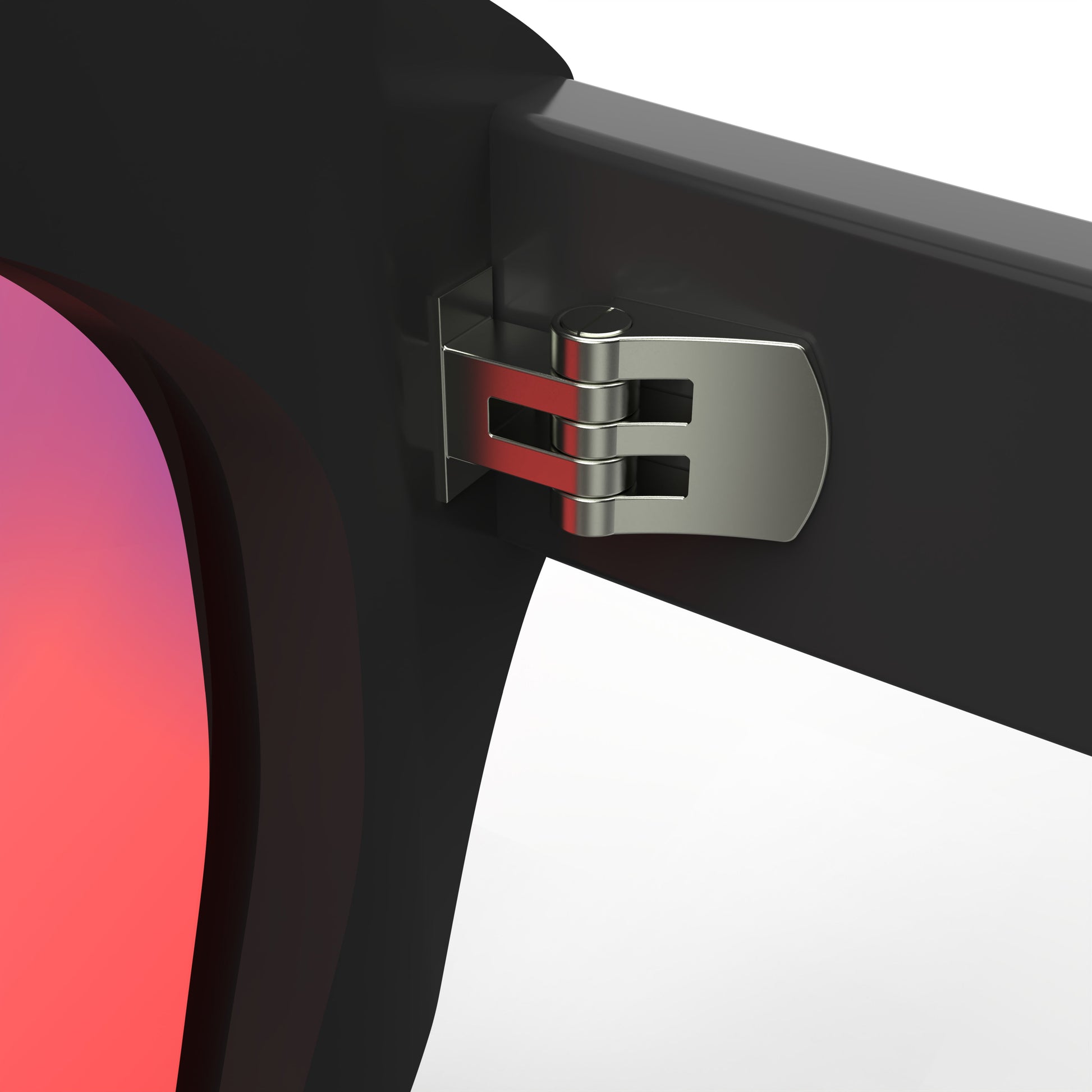 Inner Lense View of Sleepaxa Celestial FL-41 Migraine Glasses with black frame, Acetate temples, and rose-tinted lenses with blue block and blue anti reflection properties , designed with smooth high-quality Acetate frame material for Migraine & Light Sensitivity