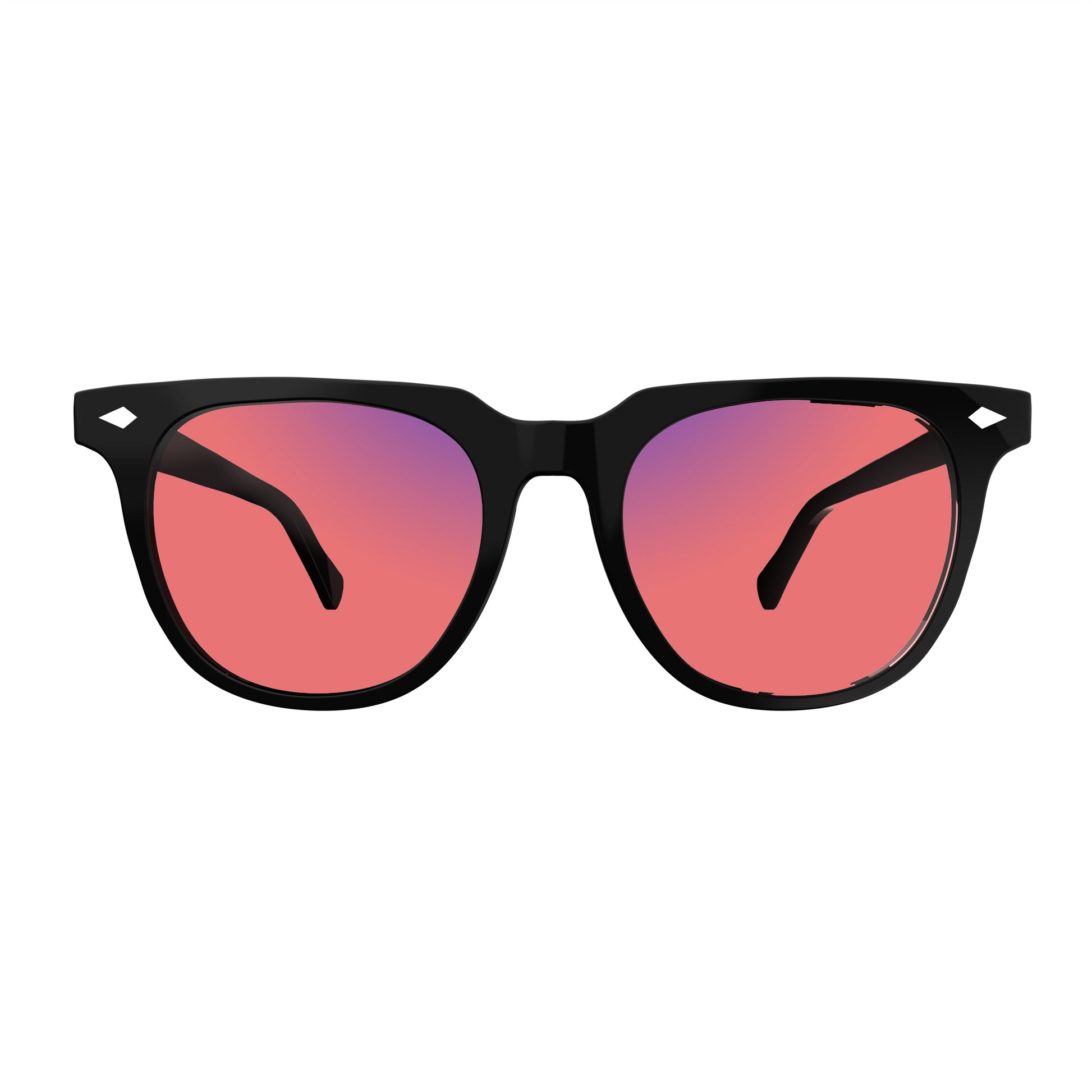 Front View of Sleepaxa Elixir Translucent FL-41 Migraine Glasses with Black frame, Acetate temples, arties , designed with smooth high-quality rose-tinted lenses with blue block and blue anti reflection property Acetate frame material for Migraine & Light Sensitivity