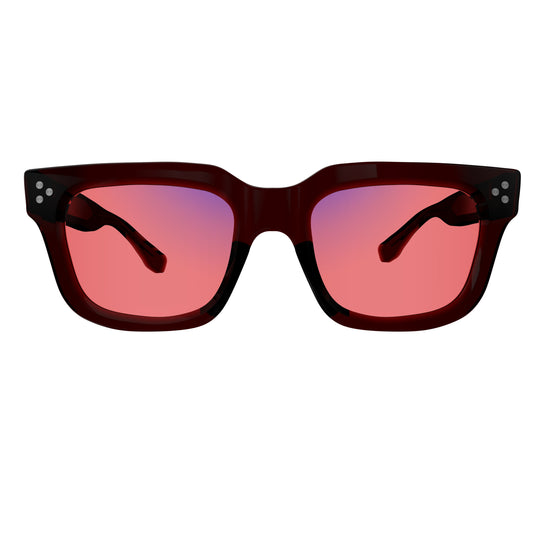 Front View of Sleepaxa Epoch Bulgarian FL-41 Migraine Glasses with black frame, Acetate temples, and rose-tinted lenses with blue block and blue anti reflection properties , designed with smooth high-quality Acetate frame material for Migraine & Light Sensitivity