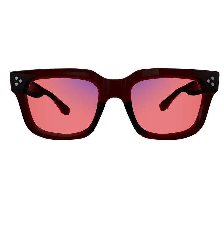 Front View of Sleepaxa Epoch Bulgarian FL-41 Migraine Glasses with black frame, Acetate temples, and rose-tinted lenses with blue block and blue anti reflection properties , designed with smooth high-quality Acetate frame material for Migraine & Light Sensitivity