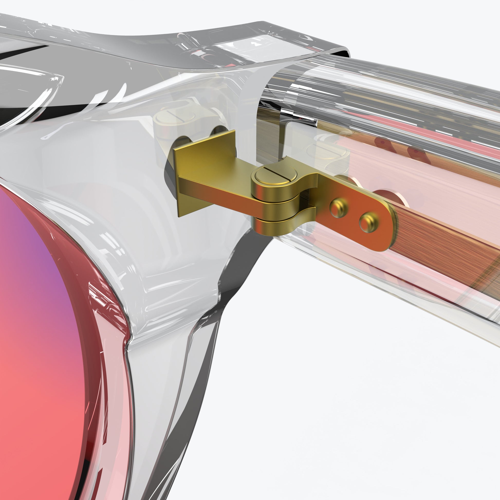 Lense view of Sleepaxa Mosaic FL-41 glasses for migraine and light sensitivity, featuring a round-shaped frame made from premium acetate, rose-tinted lenses, and metal temples