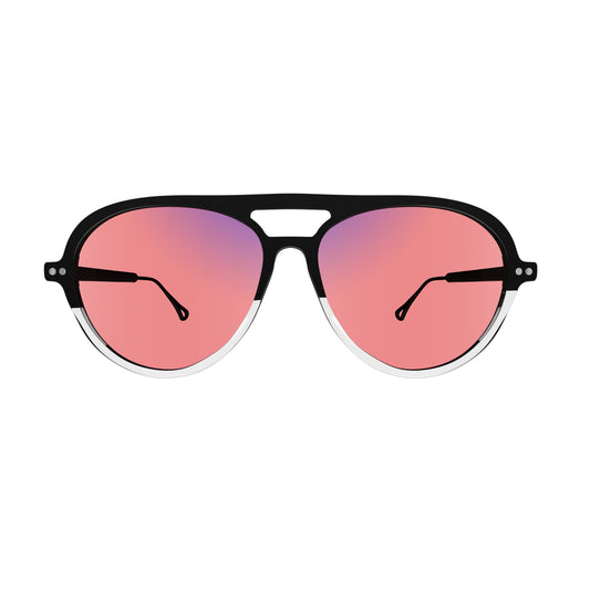Front View of Sleepaxa Opulent Carbon FL-41 Migraine Glasses with Carbon Grey frame, Acetate temples, arties , designed with smooth high-quality rose-tinted lenses with blue block and blue anti reflection property Premium Acetate frame material for Migraine & Light Sensitivity