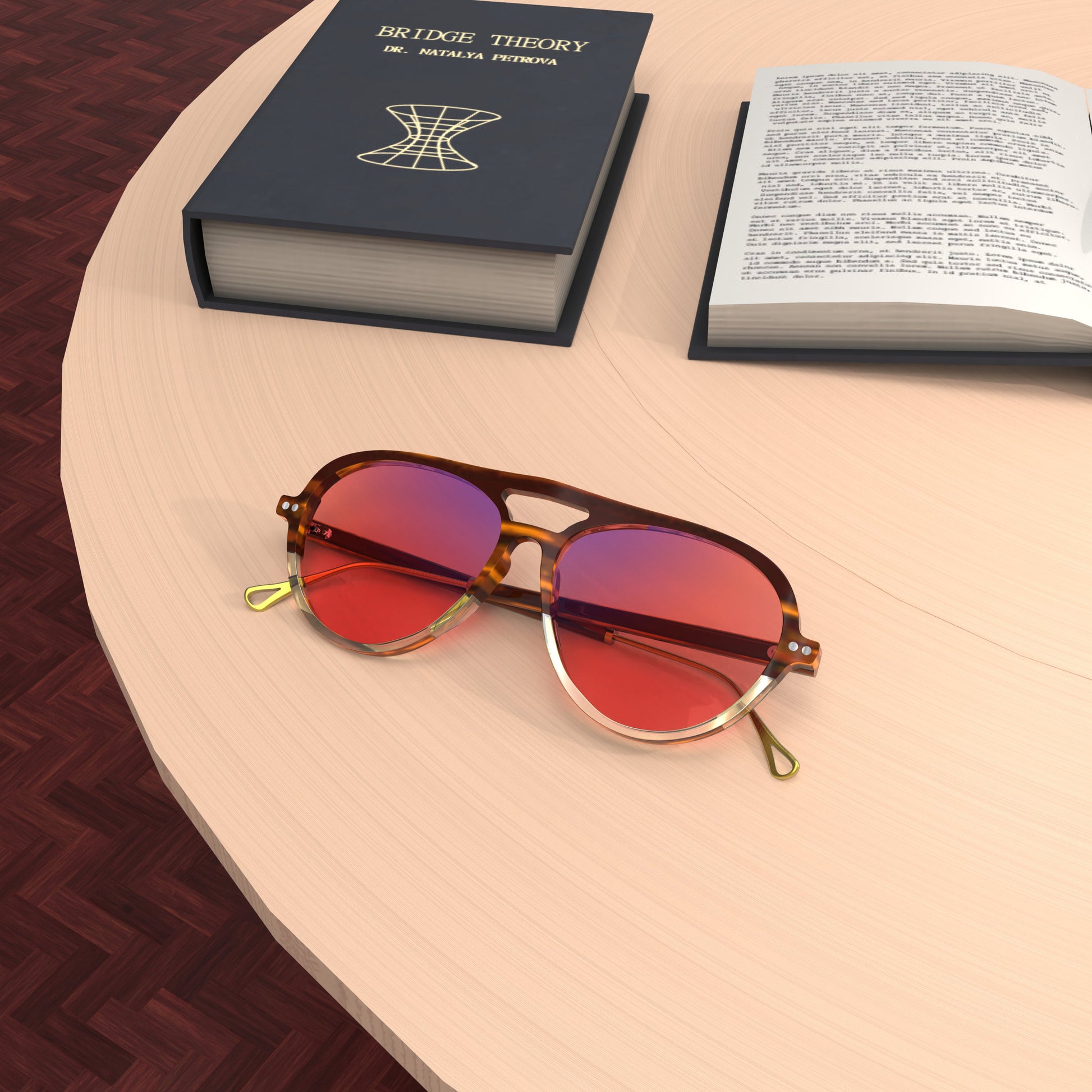 Lifestyle Lenses View of Sleepaxa Opulent Otter FL-41 Migraine Glasses with Otter Brown frame, Acetate temples, arties , designed with smooth high-quality rose-tinted lenses with blue block and blue anti reflection property Premium Acetate frame material for Migraine & Light Sensitivity