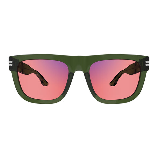 Front View of Sleepaxa Orion Rifle FL-41 Migraine Glasses with black frame, Acetate temples, and rose-tinted lenses with blue block and blue anti reflection properties , designed with smooth high-quality Acetate frame material for Migraine & Light Sensitivity