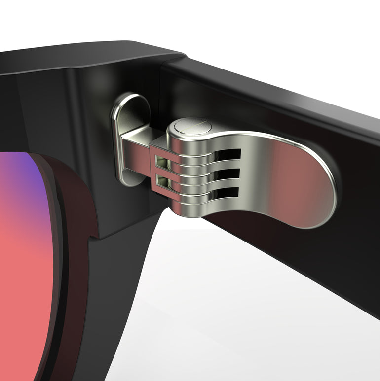 Inner Lense View of Sleepaxa Panache FL-41 Migraine Glasses with black frame, Acetate temples, and rose-tinted lenses with blue block and blue anti reflection properties , designed with smooth high-quality Acetate frame material for Migraine & Light Sensitivity