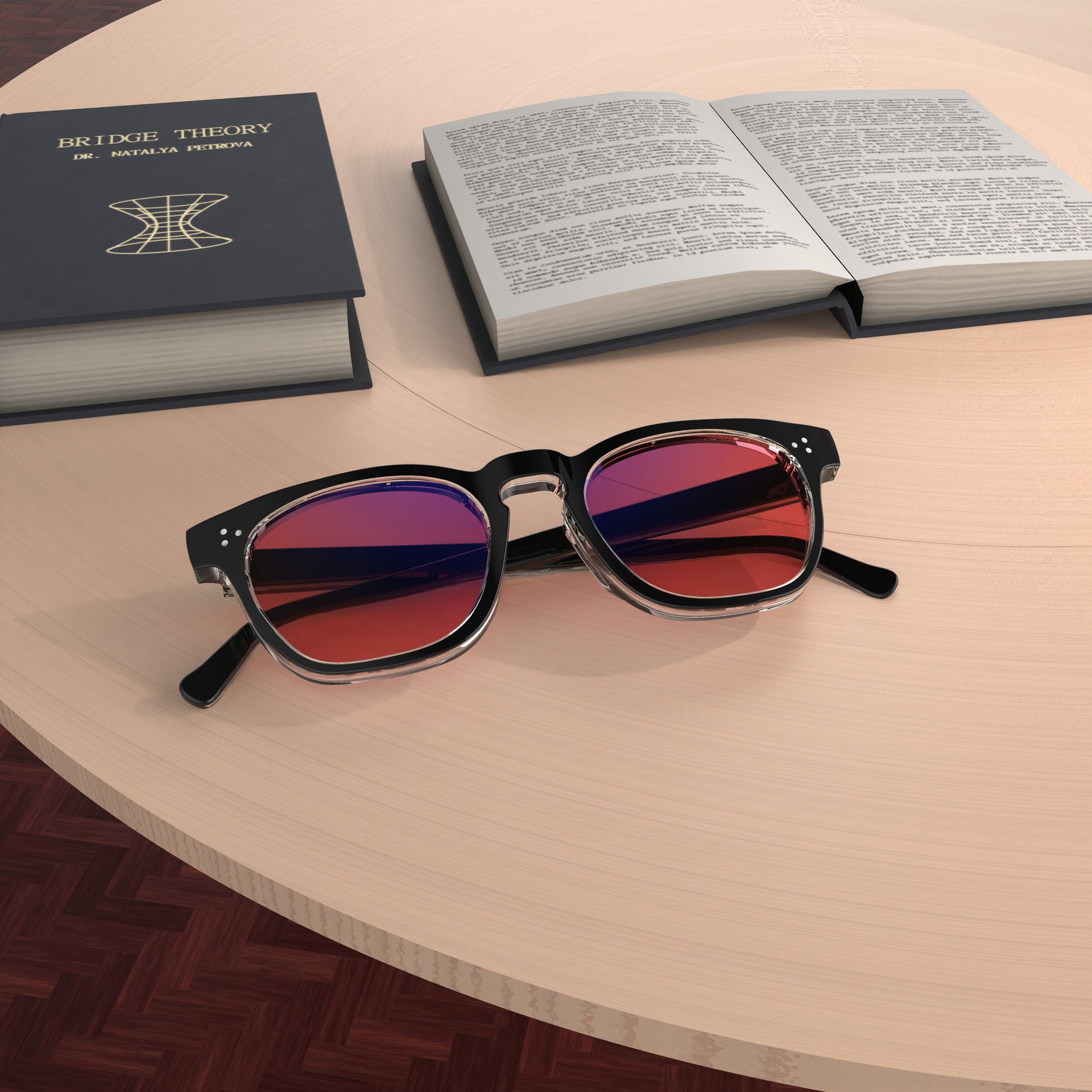 Lifestyle Image view of Sleepaxa Seraphic FL-41 Migraine Glasses with black frame, Acetate temples, and rose-tinted lenses with blue block and blue anti reflection properties , designed with smooth high-quality Acetate frame material for Migraine & Light Sensitivity