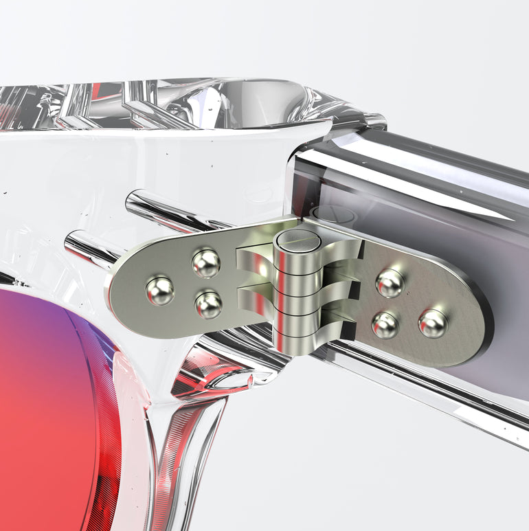 Inner Lense View of Sleepaxa Seraphic Lucid Clear FL-41 Migraine Glasses with Transparent frame, Acetate temples, and rose-tinted lenses with blue block and blue anti reflection properties , designed with smooth high-quality Acetate frame material for Migraine & Light Sensitivity