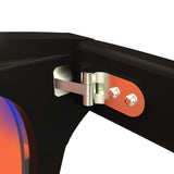 Sleepaxa AstroLuxe Jet Black red circadian sleep glasses blocking 100% of light up to 550nm – lens detail view